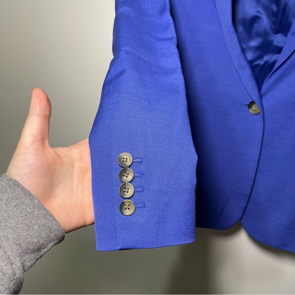 Reiss Haya Cobalt Blue fitted single breasted linen blend Blazer Jacket in US 0 - Picture 6 of 12
